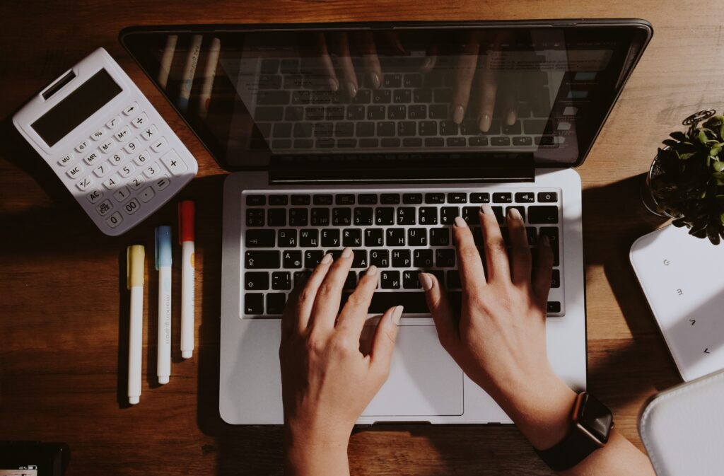 typing on computer